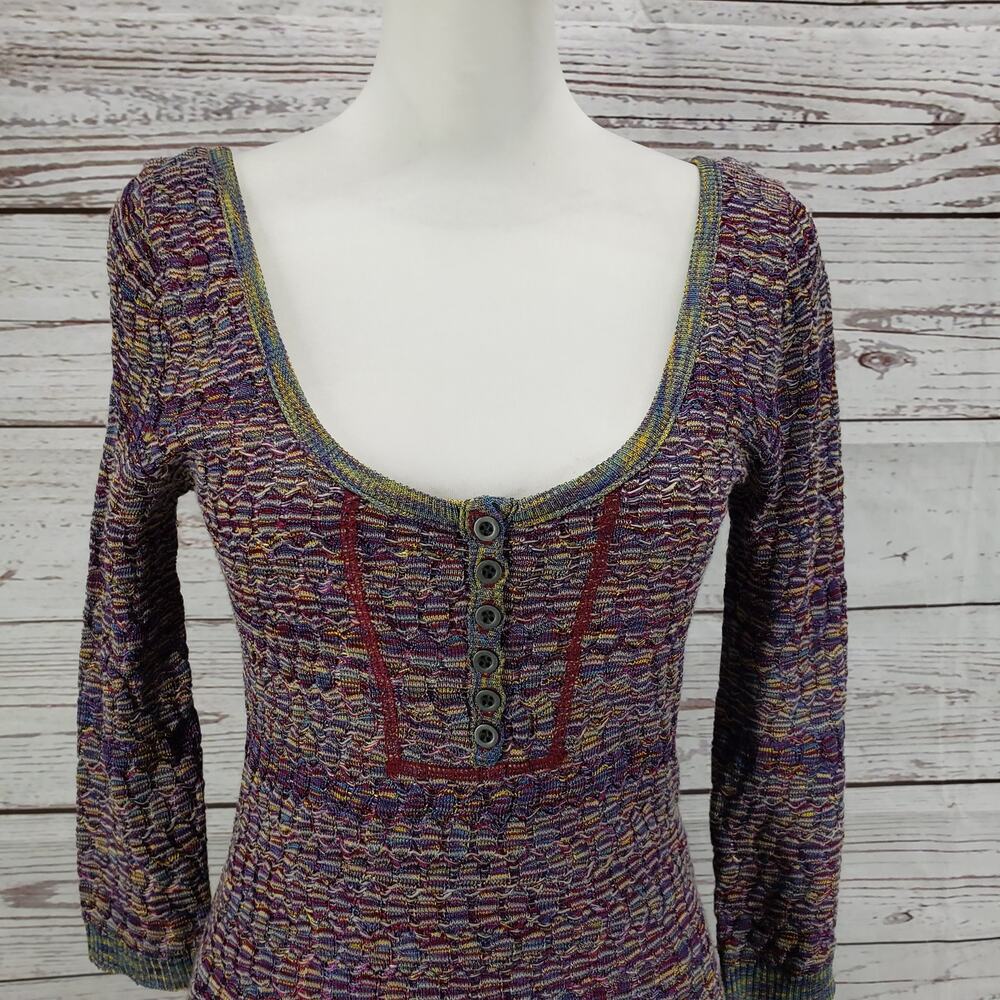 Free People Women's Purple Knit Scoop Neck Mini Bodycon Dress Size Medium